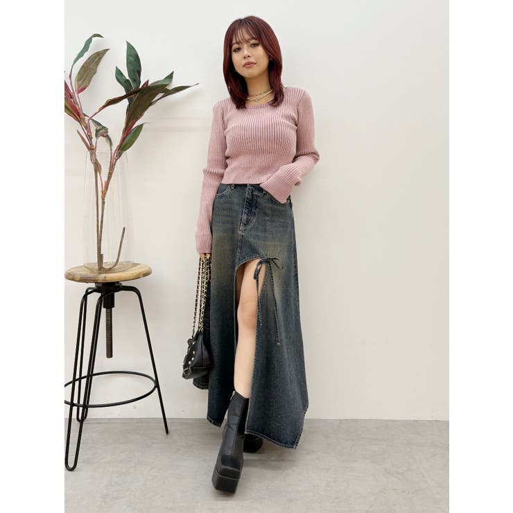 グラデーションスリットロングデニムスカート【セットアップ着用可能】 | EVRIS | 詳細画像25 