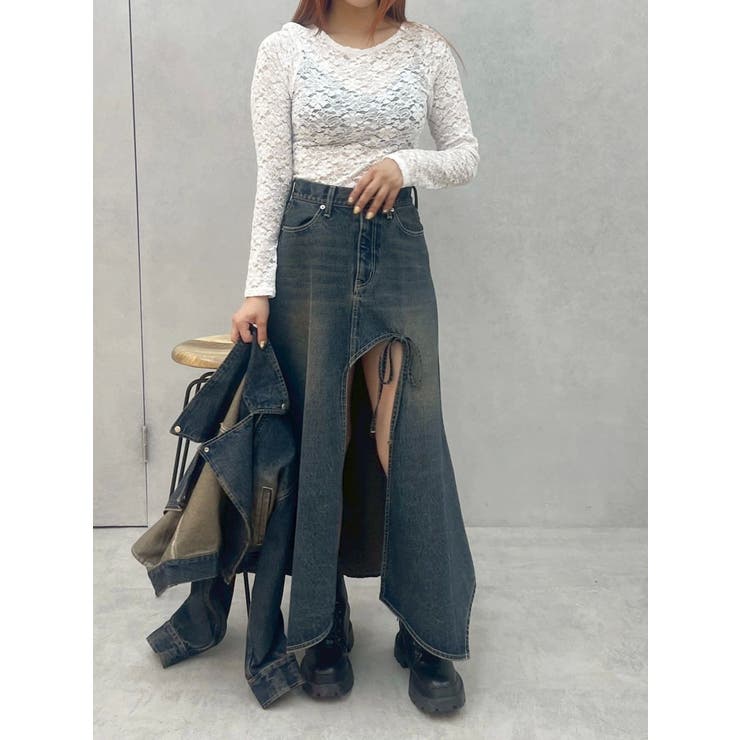 グラデーションスリットロングデニムスカート【セットアップ着用可能】 | EVRIS | 詳細画像28 