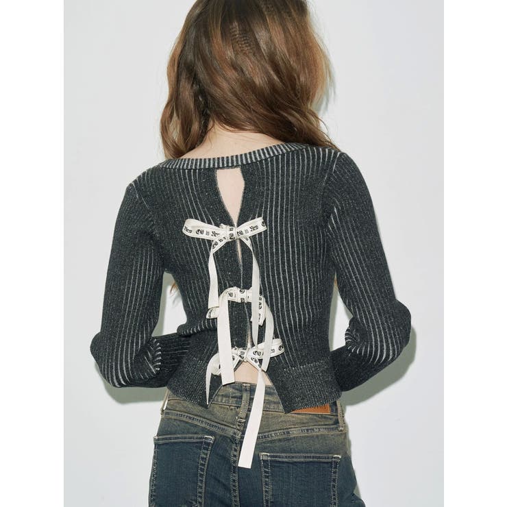 ブラック | バックリボンニットトップス | EVRIS