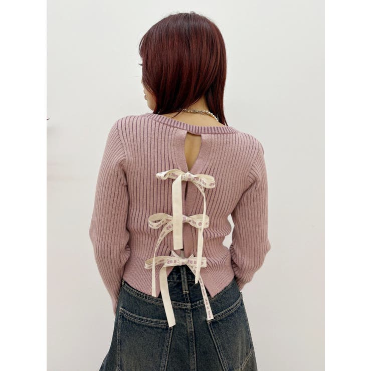 ピンク | バックリボンニットトップス | EVRIS