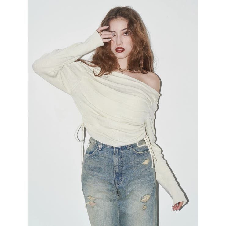 サイドドロストオフショルニットトップス | EVRIS | 詳細画像4 