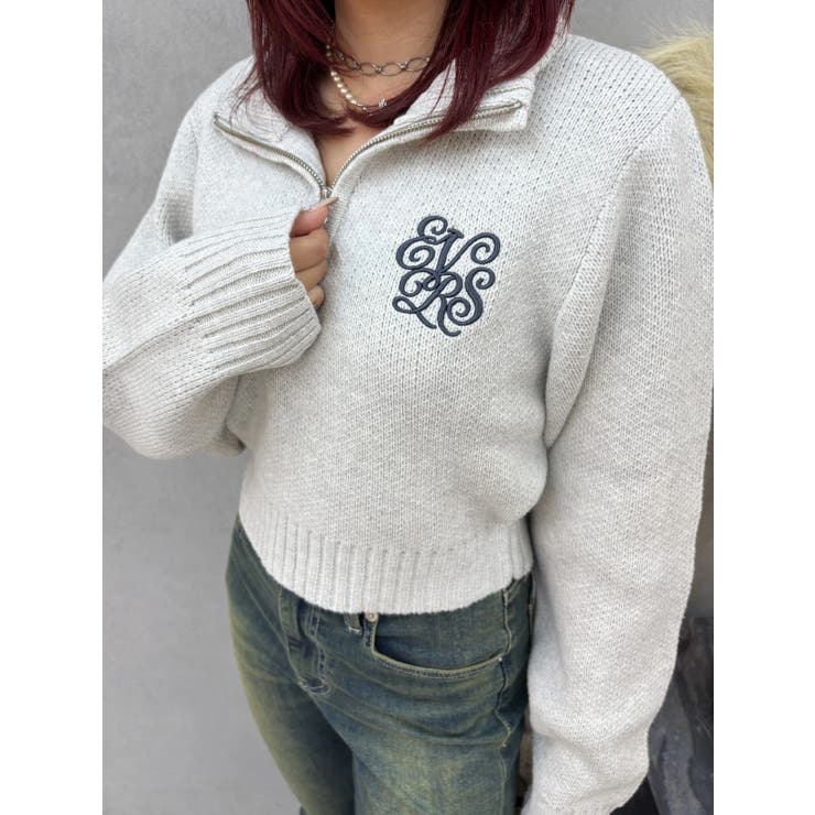 ワンポイントハーフジップショートニットトップス | EVRIS | 詳細画像2 