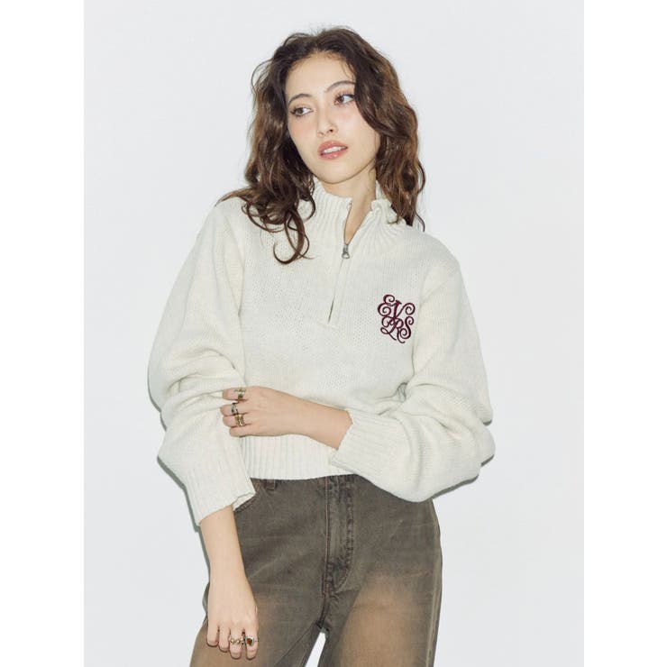 ワンポイントハーフジップショートニットトップス | EVRIS | 詳細画像32 