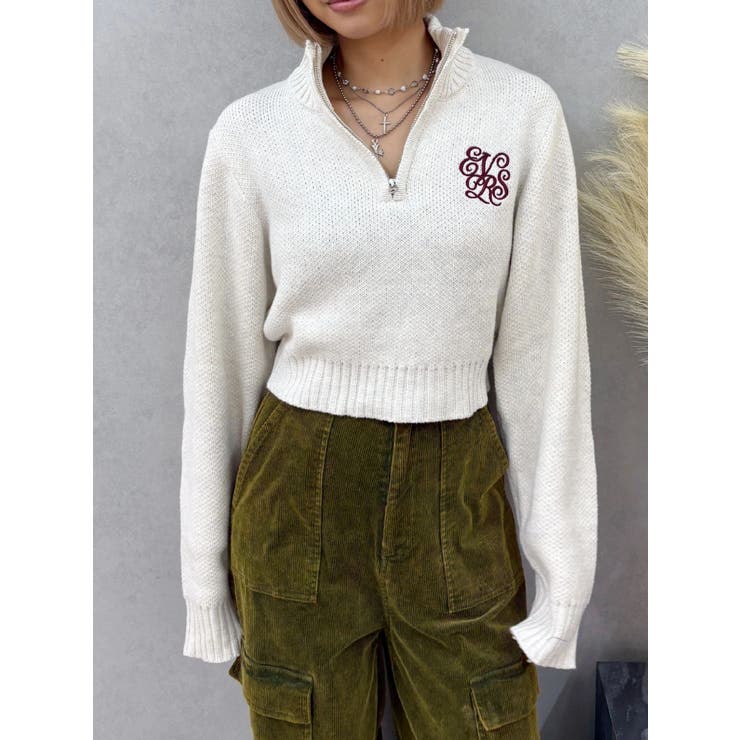 ワンポイントハーフジップショートニットトップス | EVRIS | 詳細画像38 