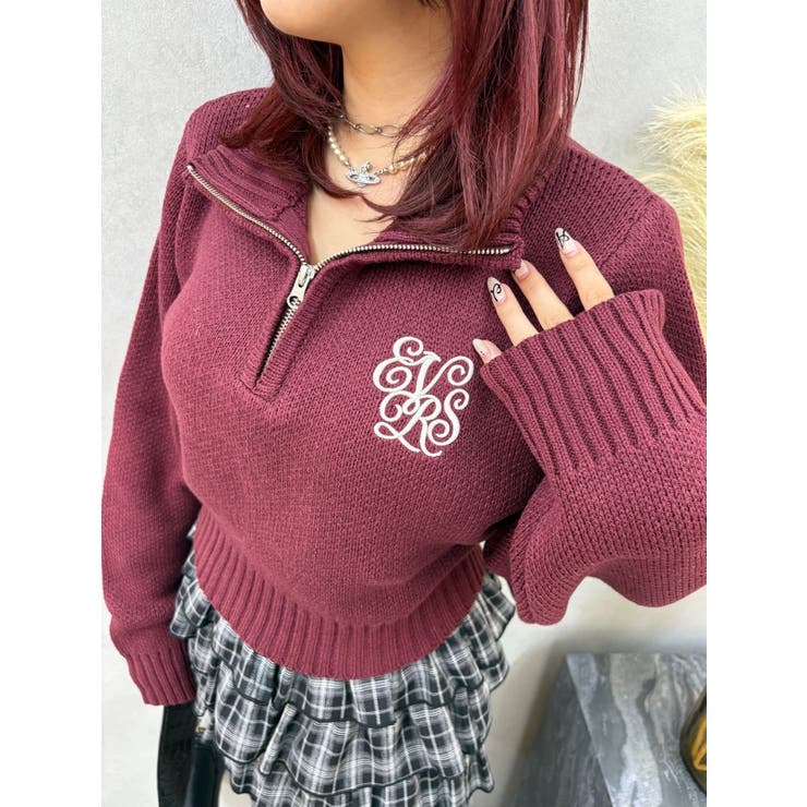 ワンポイントハーフジップショートニットトップス | EVRIS | 詳細画像7 