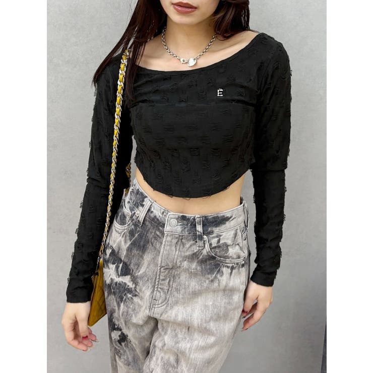 ブラック | ダメージカットクロップドロンＴ | EVRIS