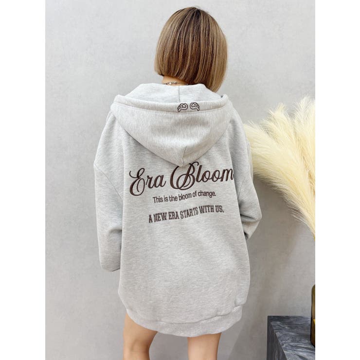 グレー | 【裏起毛】era bloom グラフィックジップパーカー | EVRIS