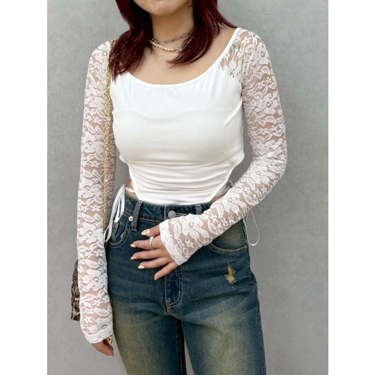 ホワイト | サイドレースアップデザイントップス | EVRIS