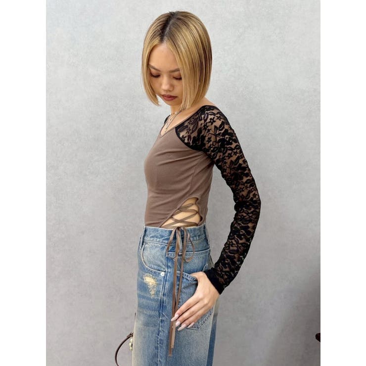 ブラウン | サイドレースアップデザイントップス | EVRIS