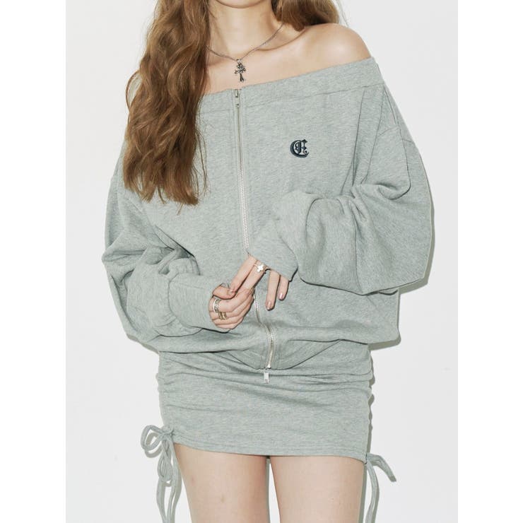 グレー | ジップアップオフショルトップス【セットアップ着用可能】 | EVRIS