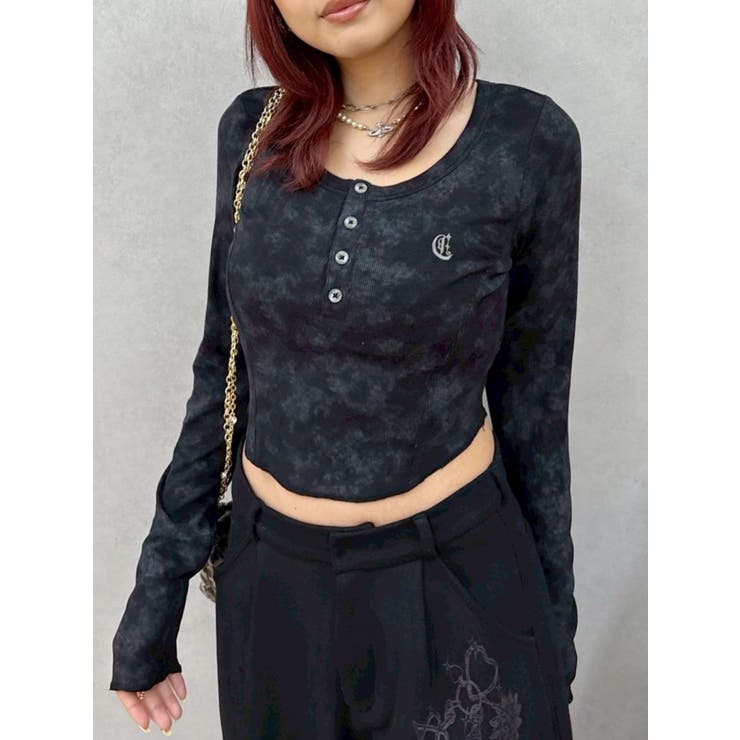 ブラック | ワンポイントヘンリーネックトップス | EVRIS