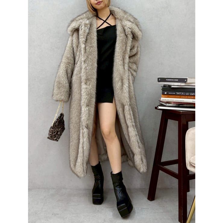 ベージュ | フェイクファーロングコート | EVRIS