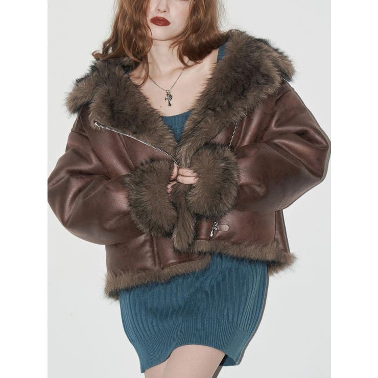 evris エヴリス リバーシブルボアフードブルゾン リバーシブルフェイク