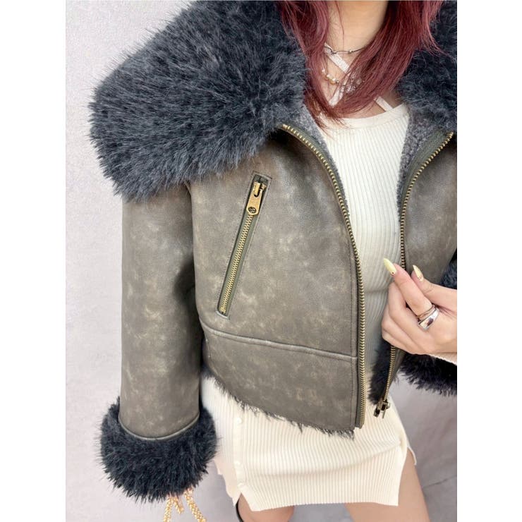 BIGカラーフェイクファーショートブルゾン | EVRIS | 詳細画像13 