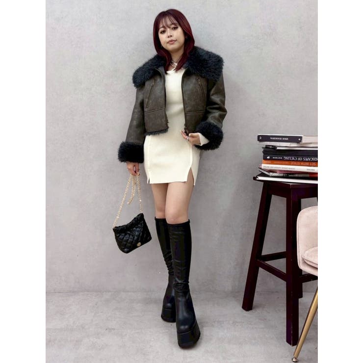 BIGカラーフェイクファーショートブルゾン | EVRIS | 詳細画像18 