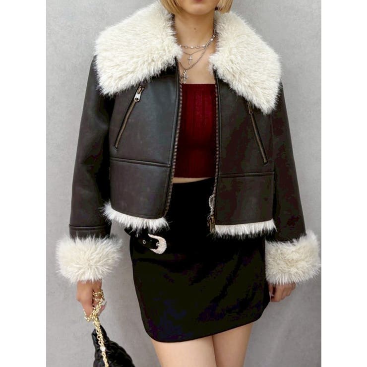 ブラック | BIGカラーフェイクファーショートブルゾン | EVRIS