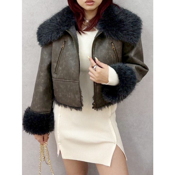 EVRIS ファイクファーショートブルゾン モカ EVRIS ショートフェイク