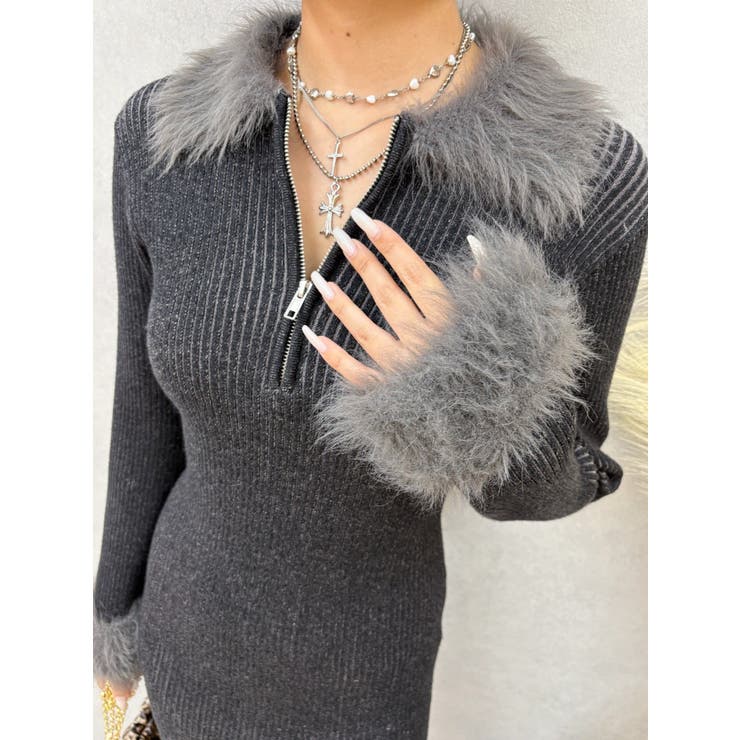 フェザーコンビニットミニワンピース | EVRIS | 詳細画像10 