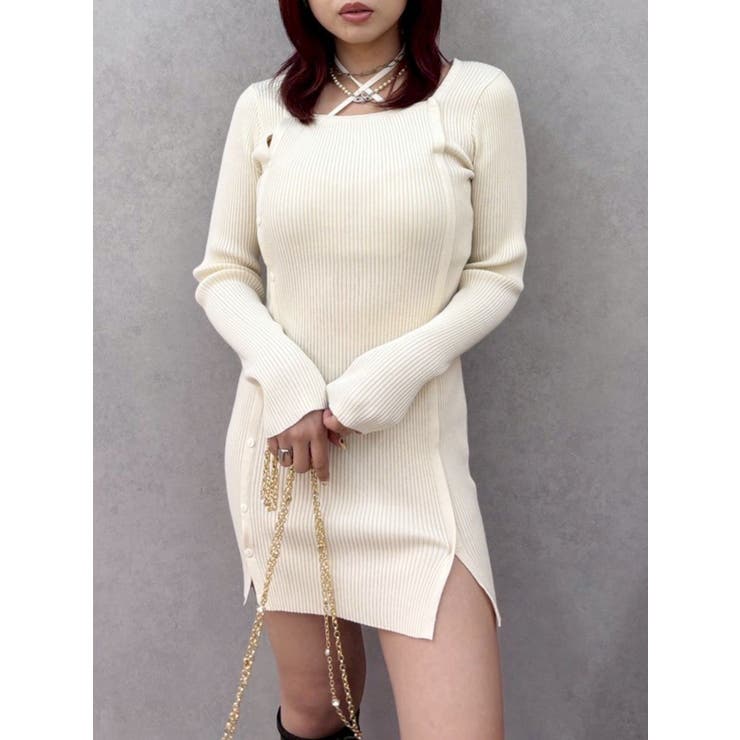 ホワイト | タイトニットミニワンピース | EVRIS