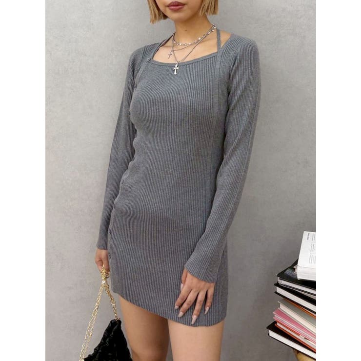 グレー | タイトニットミニワンピース | EVRIS