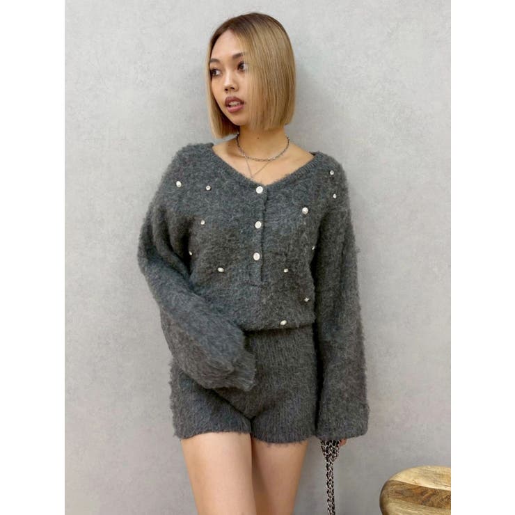 グレー | bijouシャギーニットロンパース | EVRIS