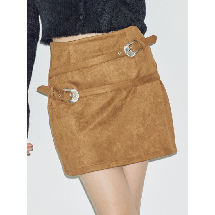 キャメル | ダブルバックルベルトミニスカート | EVRIS
