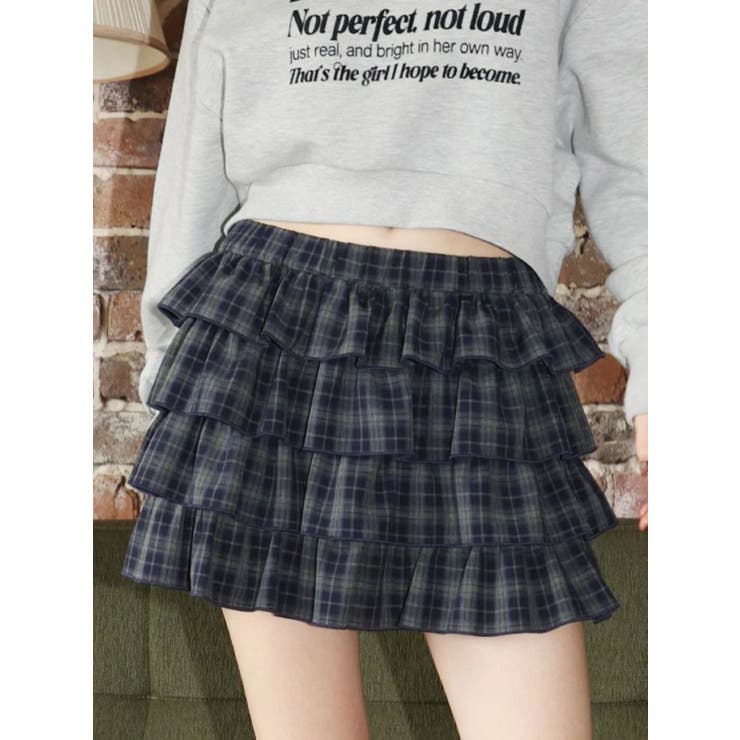 ネイビー | フリルチェックミニスカート | EVRIS