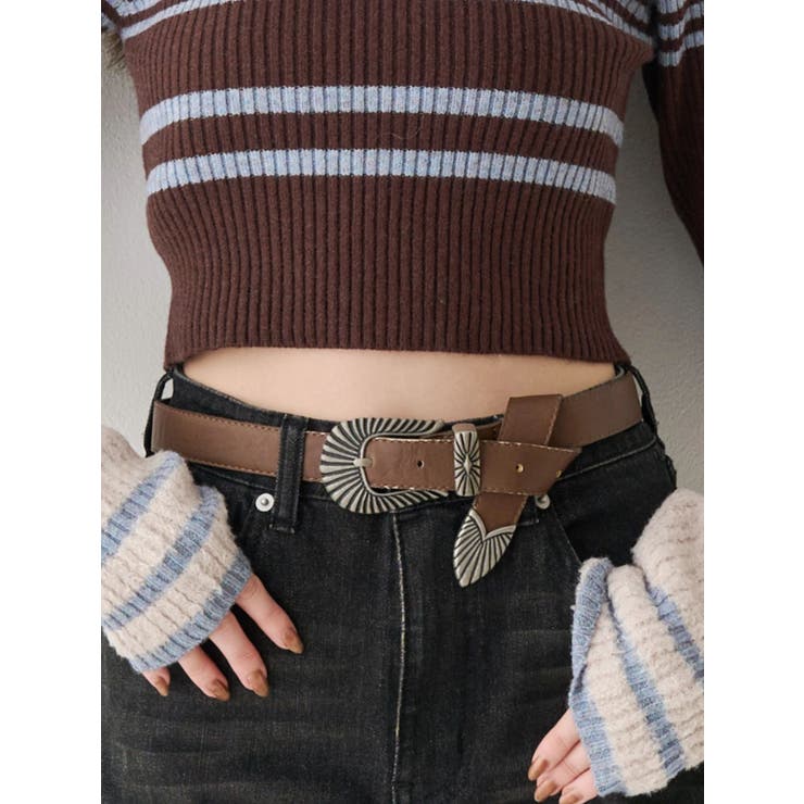 ブラウン | メタルバックルフェイクレザーベルト | EVRIS