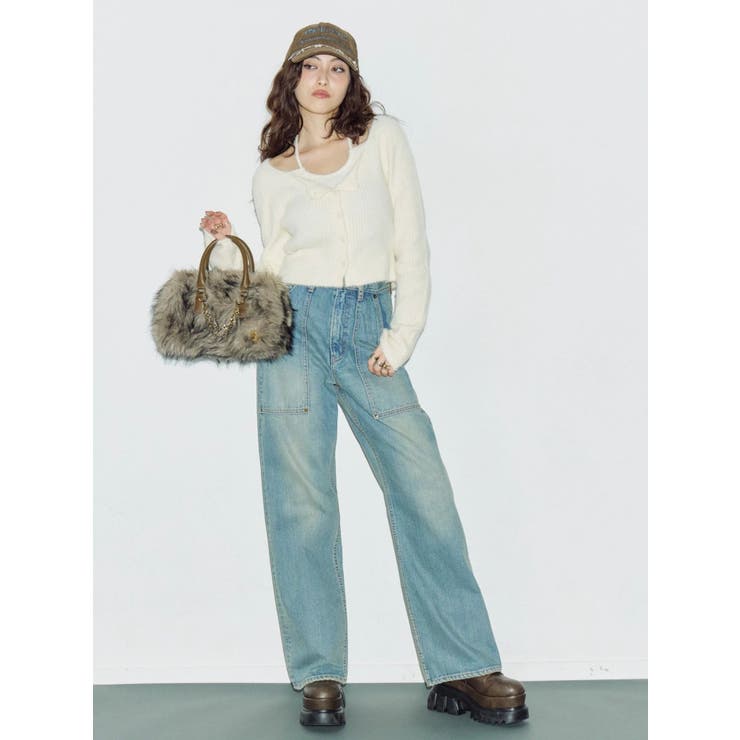 リベットペインターワイドデニムパンツ | EVRIS | 詳細画像4 