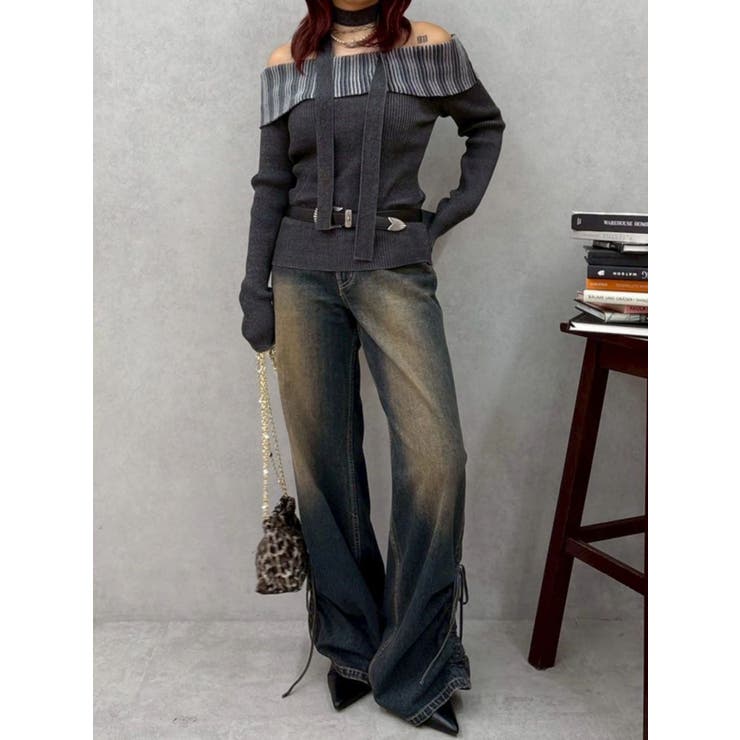 サイドギャザーリボンセミワイドデニムパンツ | EVRIS | 詳細画像19 