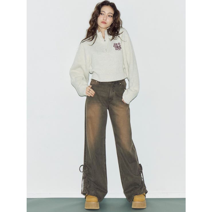 サイドギャザーリボンセミワイドデニムパンツ | EVRIS | 詳細画像2 