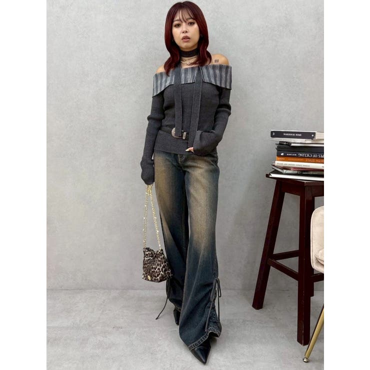 サイドギャザーリボンセミワイドデニムパンツ | EVRIS | 詳細画像20 