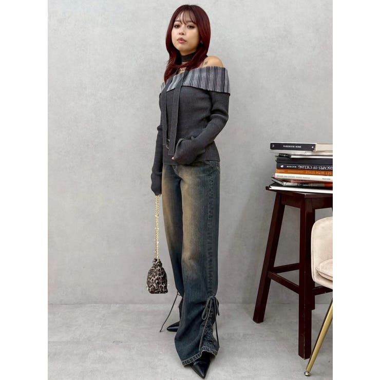 サイドギャザーリボンセミワイドデニムパンツ | EVRIS | 詳細画像21 