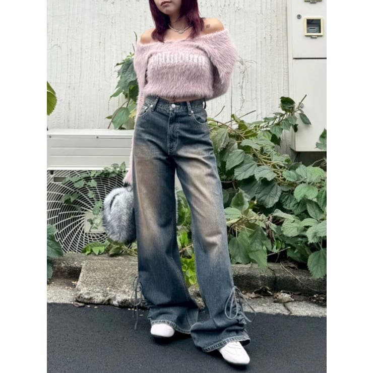 サイドギャザーリボンセミワイドデニムパンツ | EVRIS | 詳細画像24 