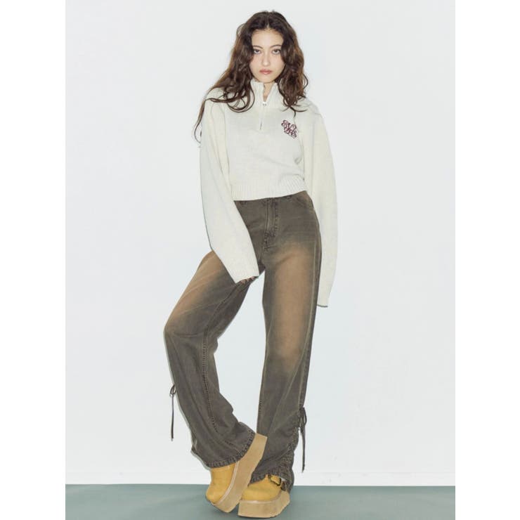 サイドギャザーリボンセミワイドデニムパンツ | EVRIS | 詳細画像3 