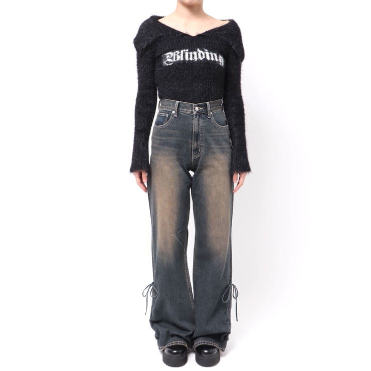 サイドギャザーリボンセミワイドデニムパンツ | EVRIS | 詳細画像37 