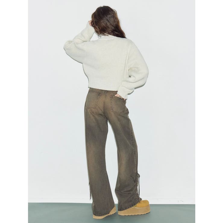 サイドギャザーリボンセミワイドデニムパンツ | EVRIS | 詳細画像4 