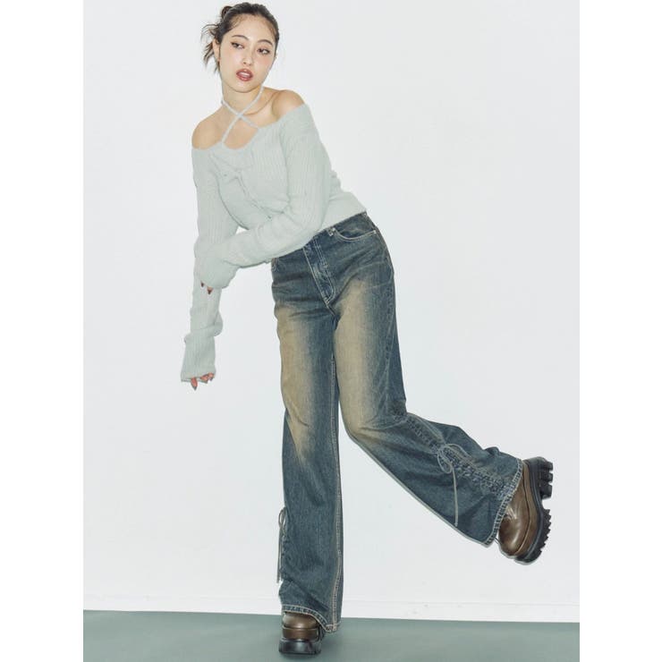 サイドギャザーリボンセミワイドデニムパンツ | EVRIS | 詳細画像7 