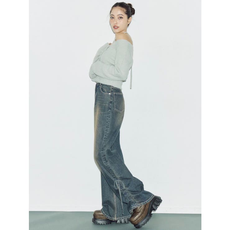 サイドギャザーリボンセミワイドデニムパンツ | EVRIS | 詳細画像8 