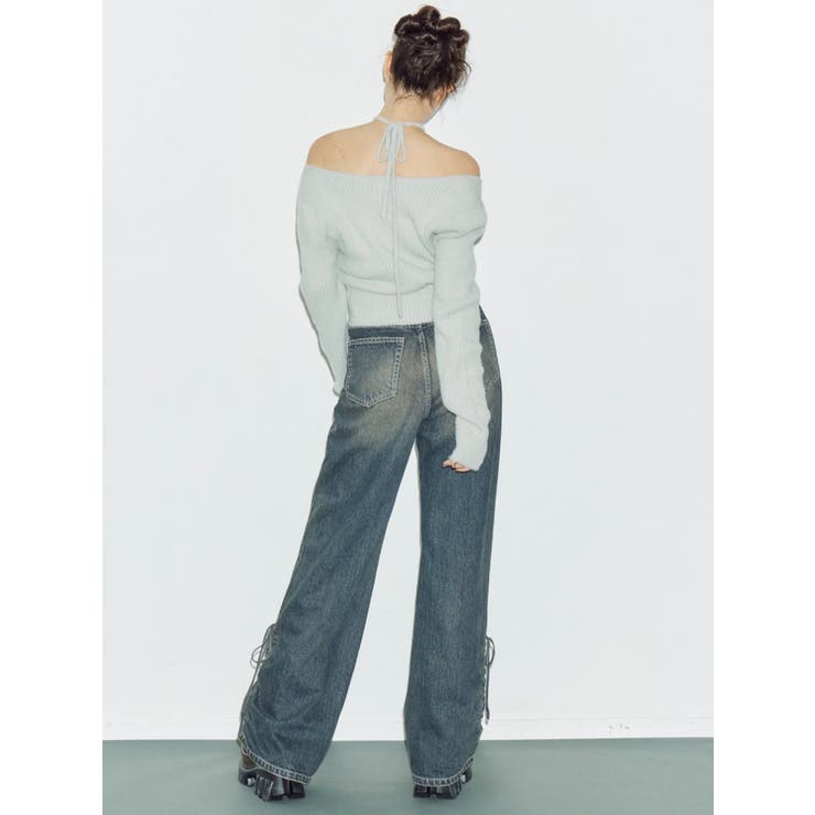 サイドギャザーリボンセミワイドデニムパンツ | EVRIS | 詳細画像9 