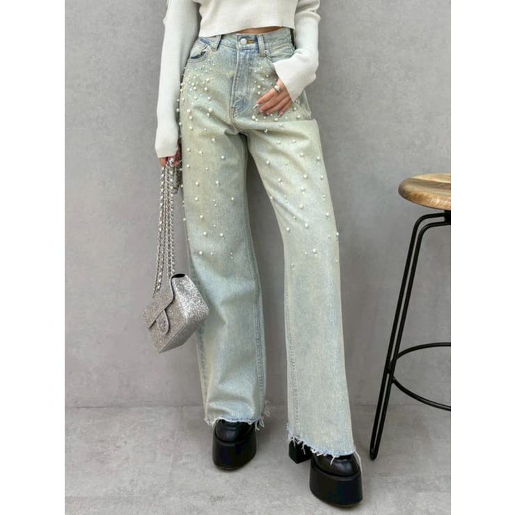 アイスブルー | bijouワイドデニムパンツ | EVRIS