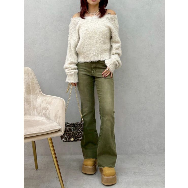 カラーヴィンテージライクストレッチフレアデニムパンツ | EVRIS | 詳細画像13 