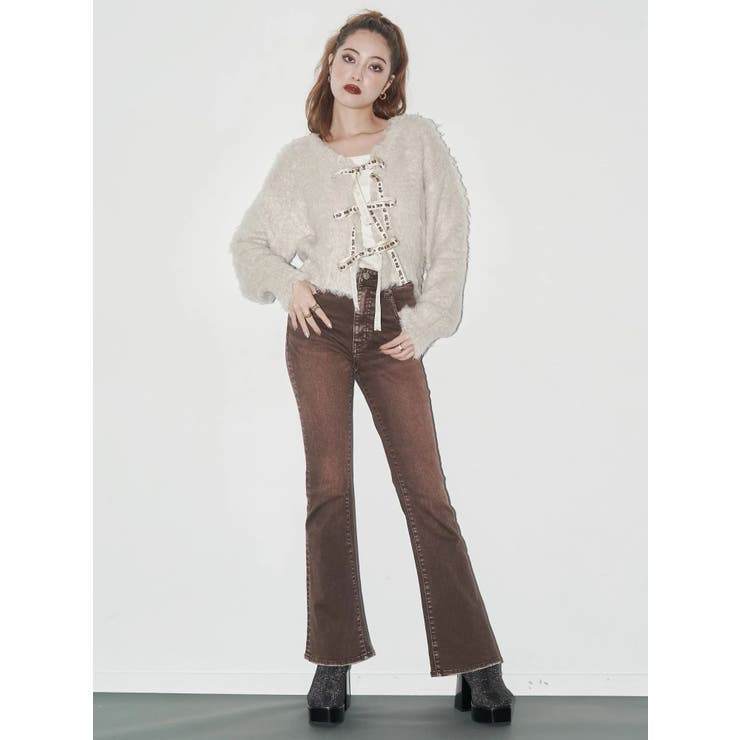 カラーヴィンテージライクストレッチフレアデニムパンツ | EVRIS | 詳細画像2 