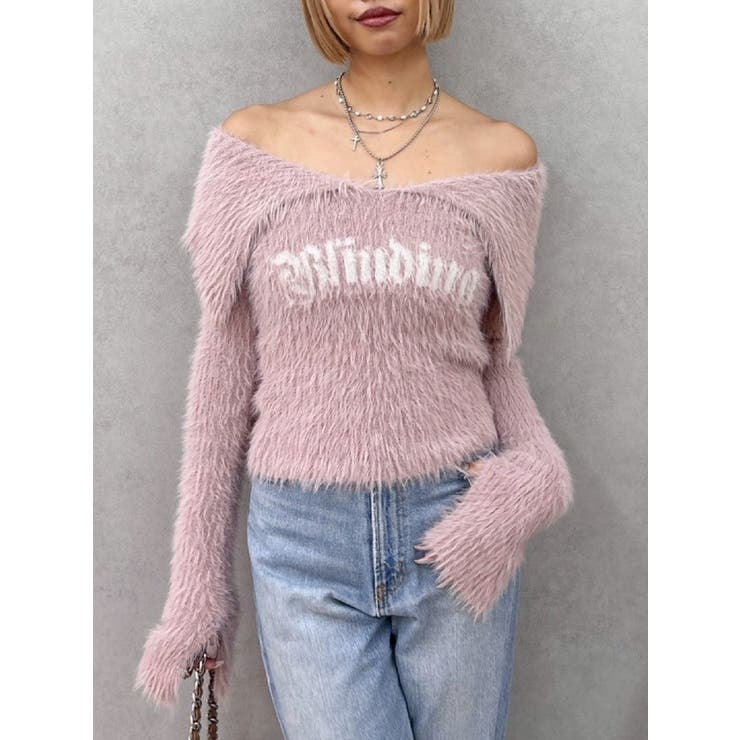 ラメロゴシャギーオフショルニットトップス | EVRIS | 詳細画像1 