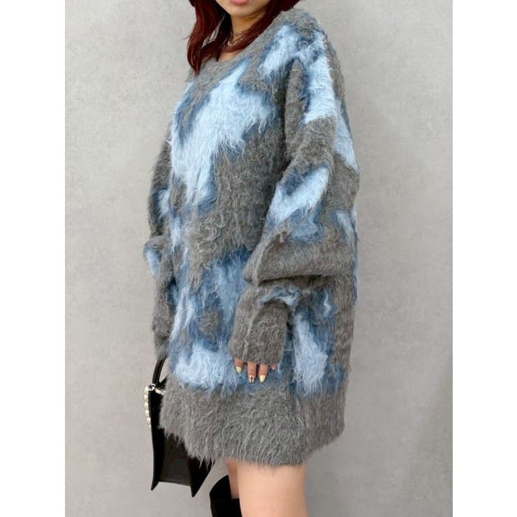 グレー | アニマルシャギーオーバーサイズニットトップス | EVRIS