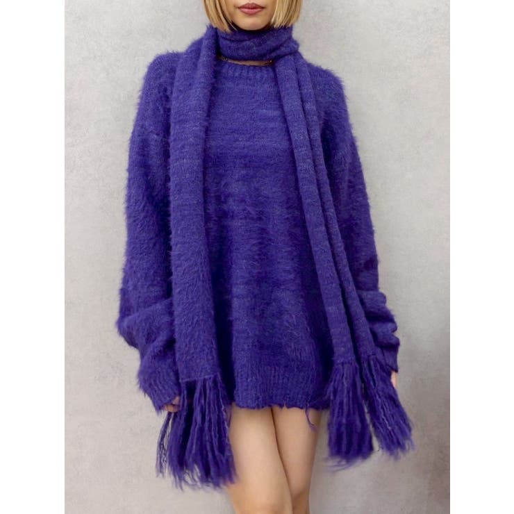 パープル | マフラーSETシャギーニットトップス | EVRIS