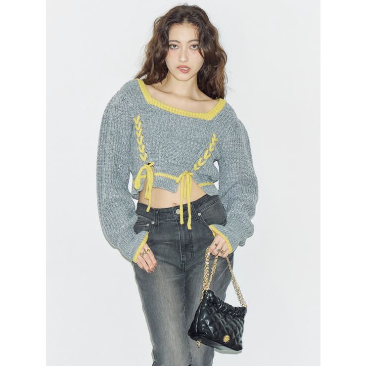 メランジバイカラーショートニットトップス | EVRIS | 詳細画像2 