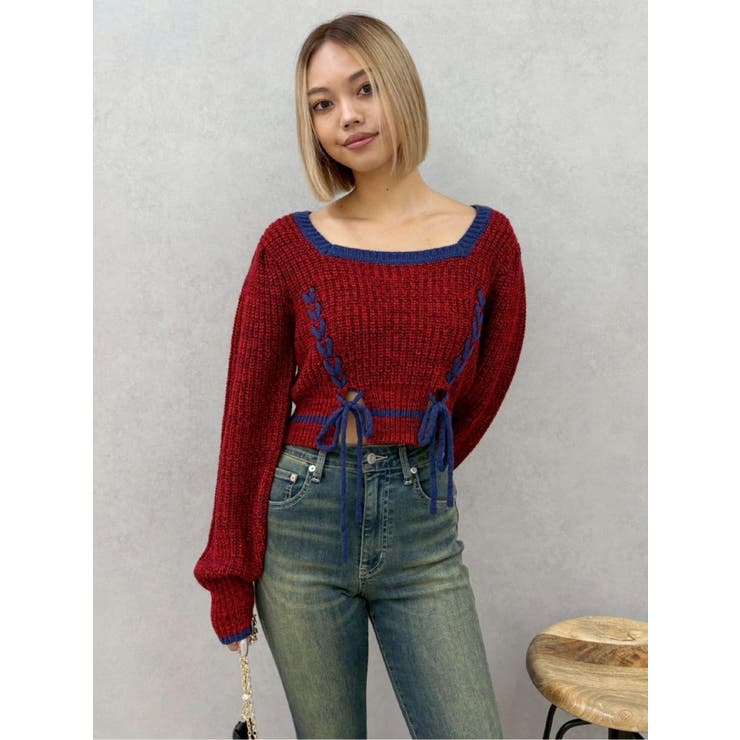 メランジバイカラーショートニットトップス | EVRIS | 詳細画像20 