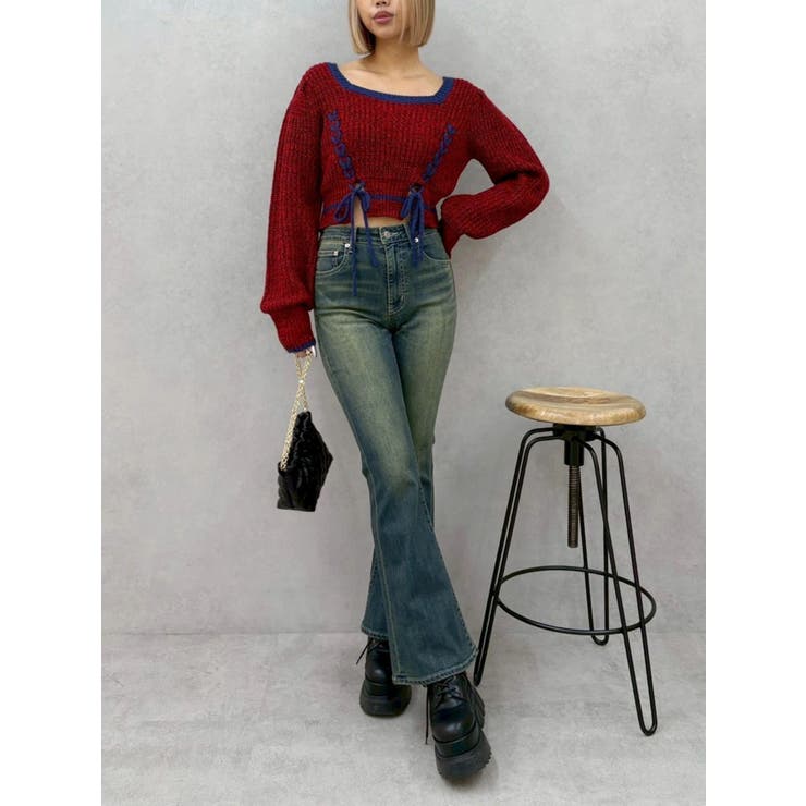 メランジバイカラーショートニットトップス | EVRIS | 詳細画像22 