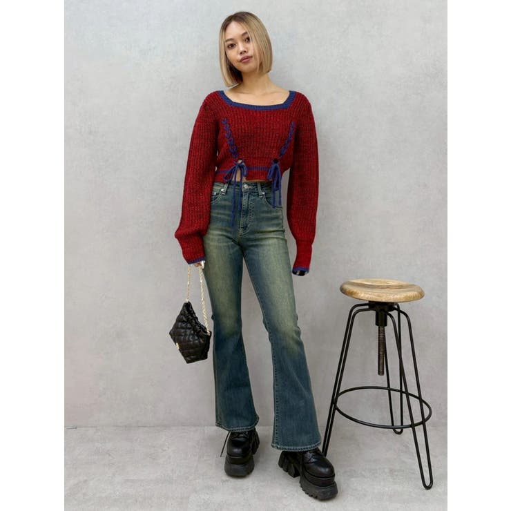 メランジバイカラーショートニットトップス | EVRIS | 詳細画像24 